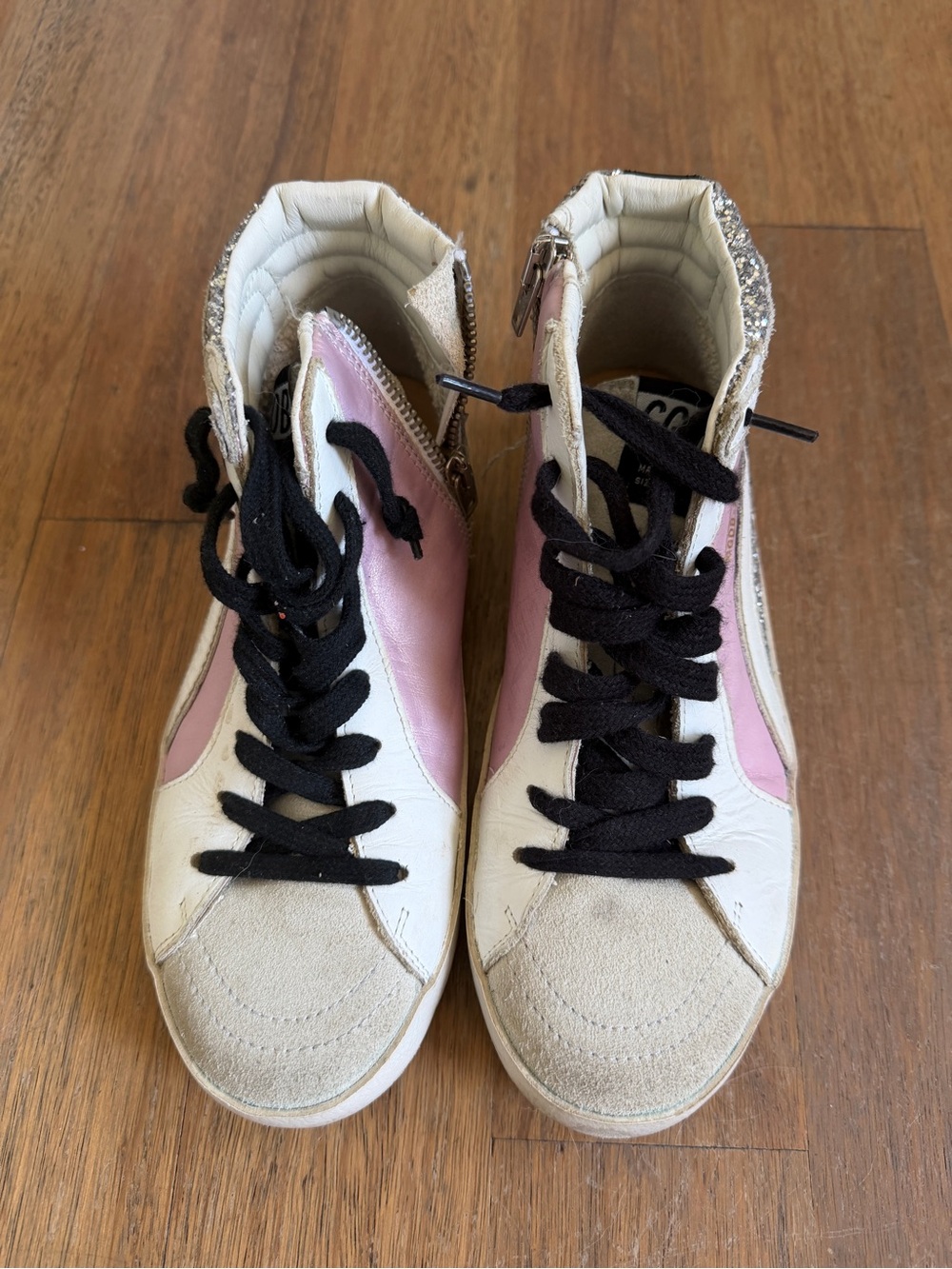 Golden Goose Kids High-Top Sneakers in Pink, White & Black